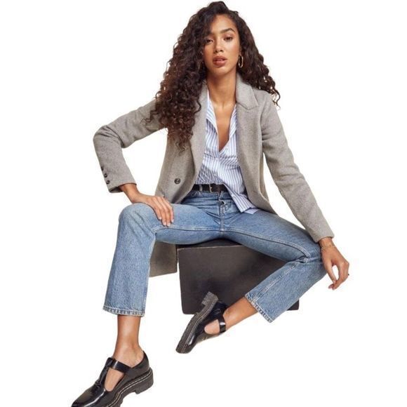 NWT Reformation Cumberland Wool Blend Double Breasted Coat in Grey - Picture 2 of 16